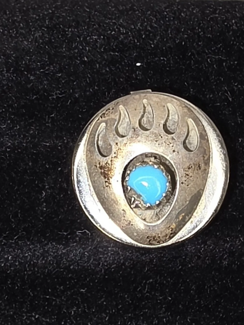 Vintage Sterling Silver Turquoise Bear Paw Button Set(5) - Blue